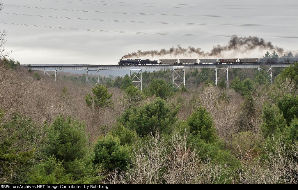 RBMN 2102 pulling a coal train over the Hometown High trestle